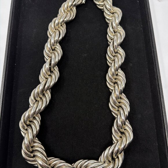 Mens 30" Thick Rope Chain Silver Tone Hollow Dookie Hip Hop Necklace - Picture 1 of 5